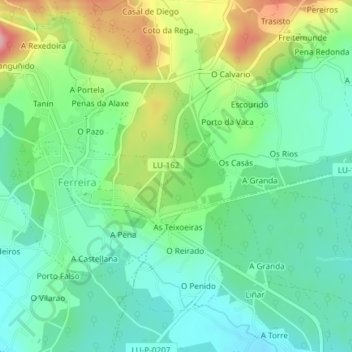 O Valcarcel topographic map, elevation, terrain