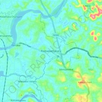 Ramanattukara topographic map, elevation, terrain