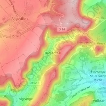 Batzenthal topographic map, elevation, terrain