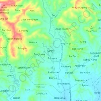 Leon topographic map, elevation, terrain