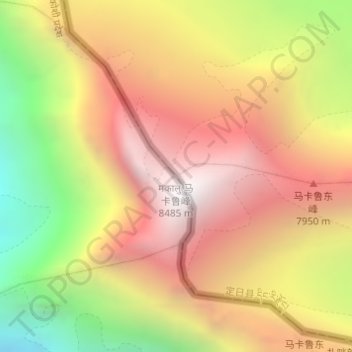 Mount Makalu topographic map, elevation, terrain