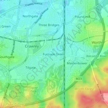 Furnace Green topographic map, elevation, terrain