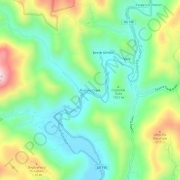 Roaring Creek topographic map, elevation, terrain