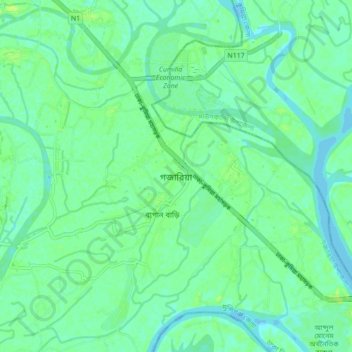 Gazaria topographic map, elevation, terrain