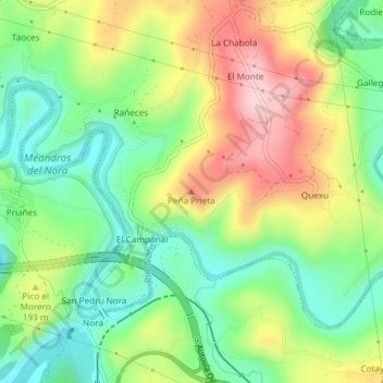 Peña Prieta topographic map, elevation, terrain