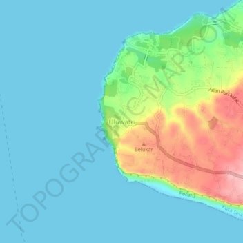 Uluwatu topographic map, elevation, terrain