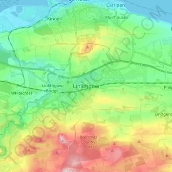 Linlithgow topographic map, elevation, terrain