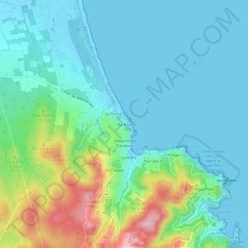 Illa Roja topographic map, elevation, terrain