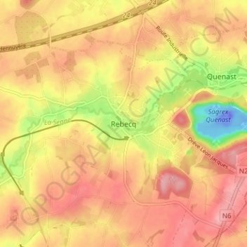 Rebecq topographic map, elevation, terrain