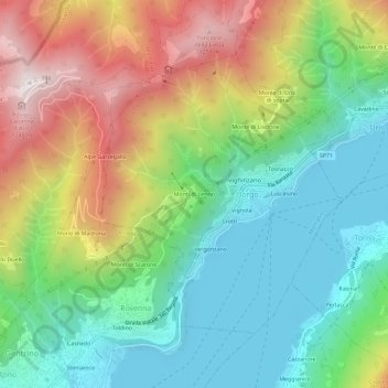 Monti di Lenno topographic map, elevation, terrain