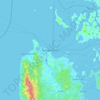 Surigao City topographic map, elevation, terrain