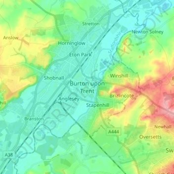 Burton upon Trent topographic map, elevation, terrain