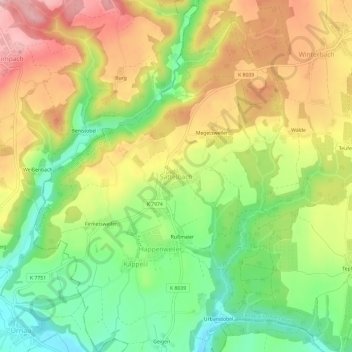 Sattelbach topographic map, elevation, terrain