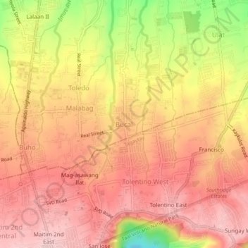 Bucal topographic map, elevation, terrain