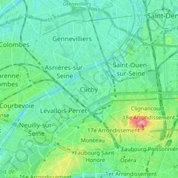 Clichy-la-Garenne topographic map, elevation, terrain