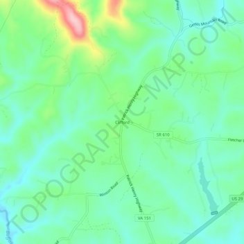 Clifford topographic map, elevation, terrain