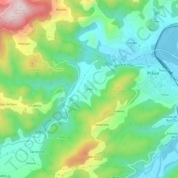 Cañedo topographic map, elevation, terrain