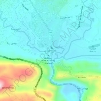 Bog Walk topographic map, elevation, terrain