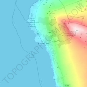 Kailua-Kona topographic map, elevation, terrain