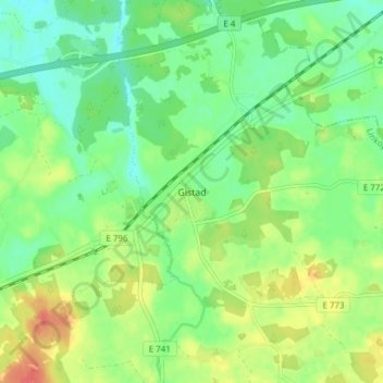 Gistad topographic map, elevation, terrain
