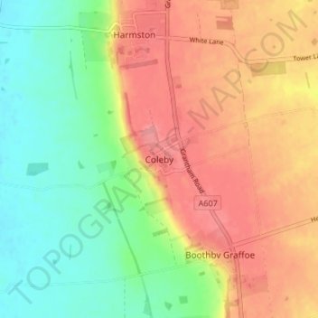 Coleby topographic map, elevation, terrain