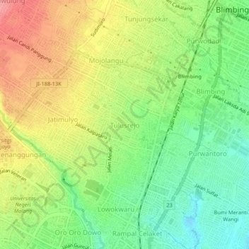 Tulusrejo topographic map, elevation, terrain