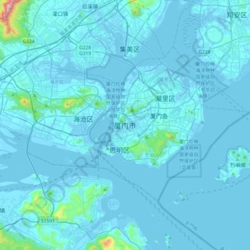 Xiamen City topographic map, elevation, terrain