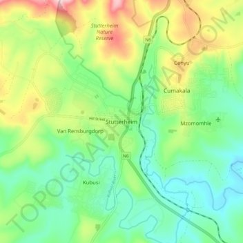 Stutterheim topographic map, elevation, terrain
