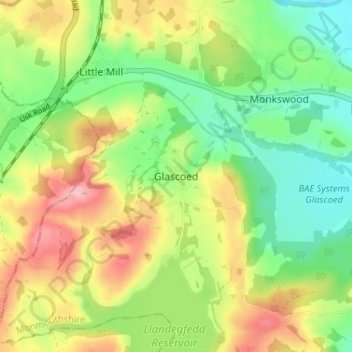 Glascoed topographic map, elevation, terrain