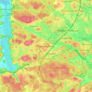Flemingsberg topographic map, elevation, terrain