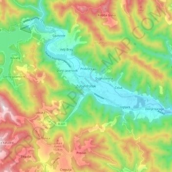 Zubin Potok topographic map, elevation, terrain