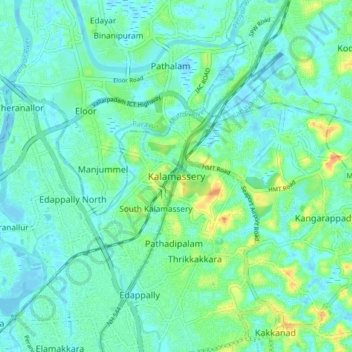 Kalamassery topographic map, elevation, terrain