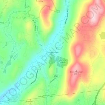 Adams Corners topographic map, elevation, terrain