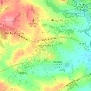 West Hallam topographic map, elevation, terrain