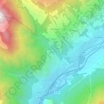 Sachas topographic map, elevation, terrain