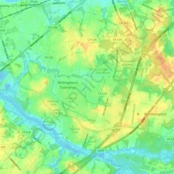Willingboro topographic map, elevation, terrain