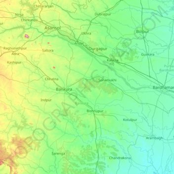 Bānkurā topographic map, elevation, terrain