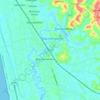 Tirur topographic map, elevation, terrain