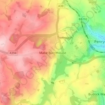 Mabe Burnthouse topographic map, elevation, terrain