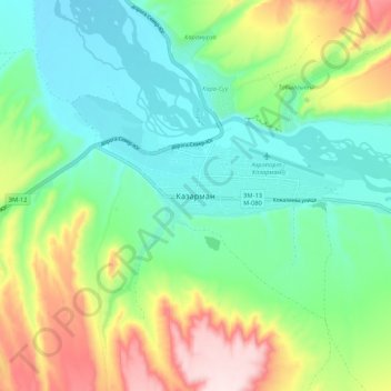 Kazarman topographic map, elevation, terrain
