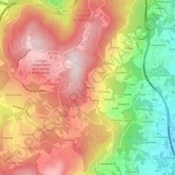 Pardellas topographic map, elevation, terrain