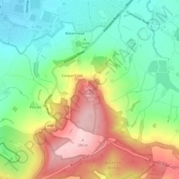 Cooper's Hill topographic map, elevation, terrain