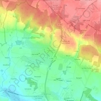 Meucon topographic map, elevation, terrain