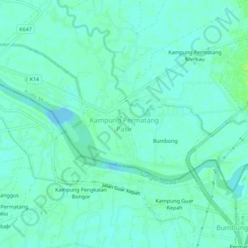 Kampung Permatang Pasir topographic map, elevation, terrain