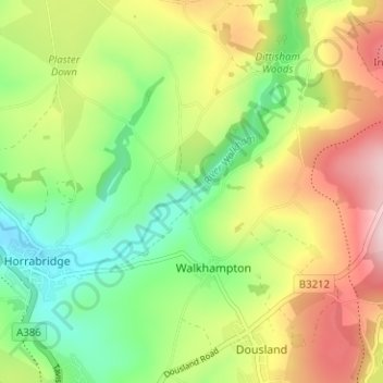 Huckworthy topographic map, elevation, terrain