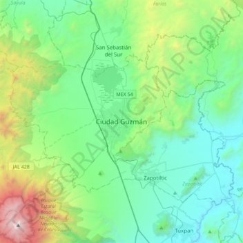Ciudad Guzmán topographic map, elevation, terrain