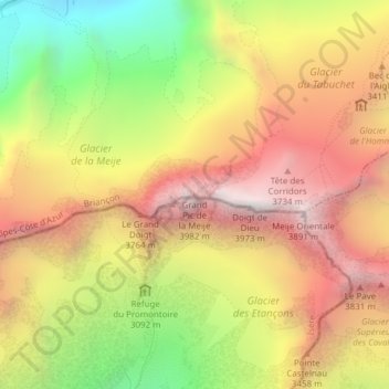 Grand Pic de la Meije topographic map, elevation, terrain