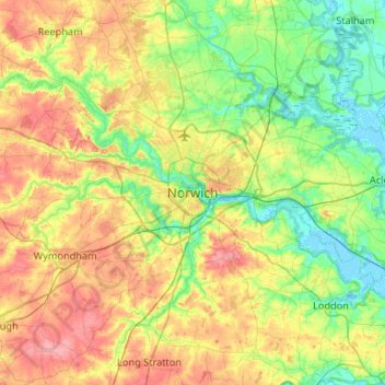 Norwich topographic map, elevation, terrain