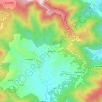 thapla topographic map, elevation, terrain