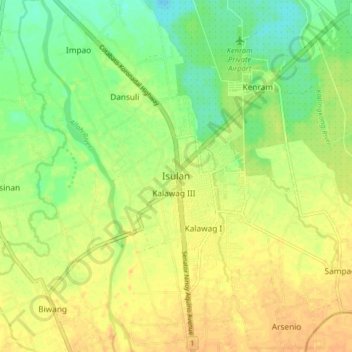 Isulan topographic map, elevation, terrain